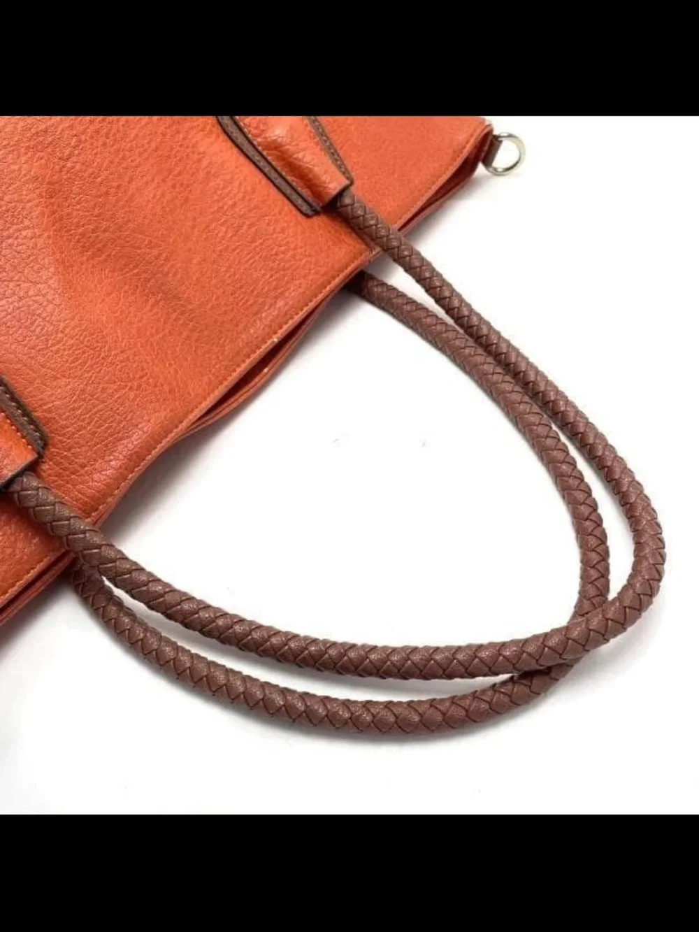 Mulberry Orange Leather Tote with Braided Brown Handles